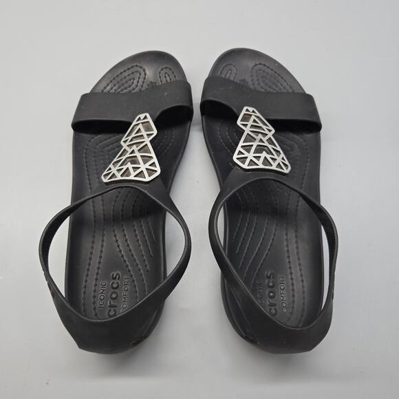 Crocs Womens Sz 9 Serena Sexi Sandals Diamond Embellished Black Thong Slingback - Picture 9 of 11